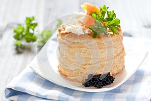 Vol au vent with salmon