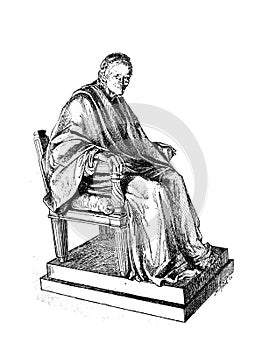 Volataire in chair by Houdon in the vintage book Histoire de L`Art by C. Bayet, 1886