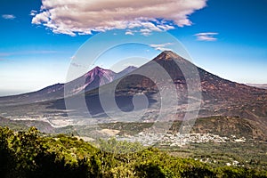 Volcan de Agua and Acatenango seen from Pacaya volcano.