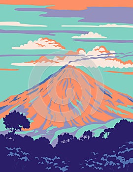 Volcan de Colima or Volcan de Fuego in Mexico WPA Art Deco Poster