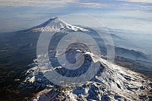 Volcanes Popocatepetl and Iztaccihuatl, Mexico. View from plain.