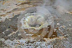 Volcanic activitty  on Icelands highlands - A steaming Fumarole with a sulfur edge