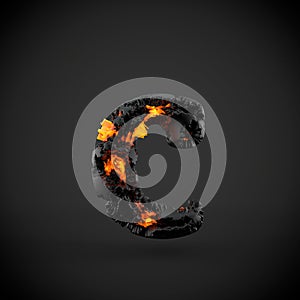 Volcanic alphabet letter C lowercase isolated on black background.