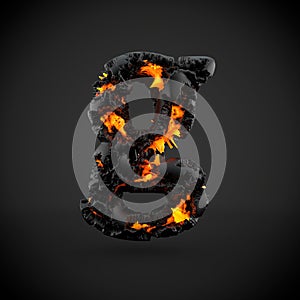 Volcanic alphabet letter G lowercase isolated on black background.