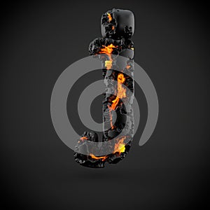 Volcanic alphabet letter J lowercase isolated on black background.