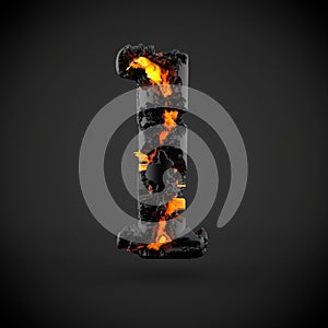 Volcanic alphabet letter L lowercase isolated on black background.