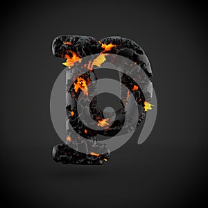 Volcanic alphabet letter P lowercase isolated on black background.