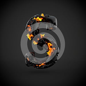 Volcanic alphabet letter S uppercase isolated on black background.