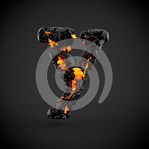 Volcanic alphabet letter Y lowercase isolated on black background.