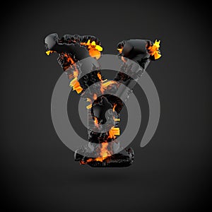 Volcanic alphabet letter Y uppercase isolated on black background.