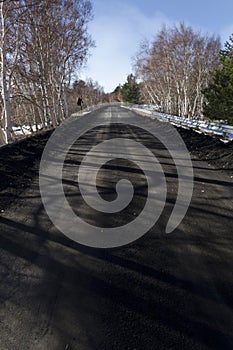 Volcanic ash in road photo