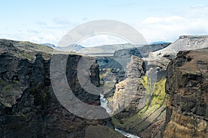 Volcanic canyon in Iceland near Emstrur on the Laugavegur trail