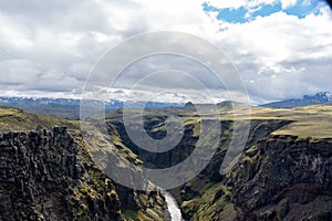 Volcanic canyon in Iceland near Emstrur on the Laugavegur trail.