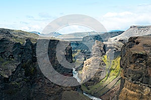 Volcanic canyon in Iceland near Emstrur on the Laugavegur trail.