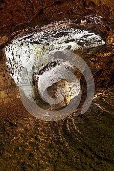 Volcanic cave gallery in Terceira island. Azores. Gruta do Natal photo