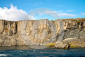 Volcanic cliff canyon at godafoss waterfall, Iceland