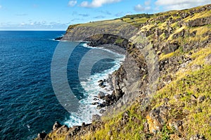 Volcanic Cliffs and Rugged South Pacific Ocean Coast Panorama