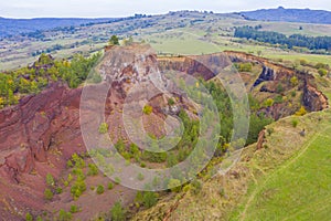 Volcanic crater aerial scene