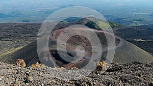 Volcanic crater of cinder cone in Etna Park