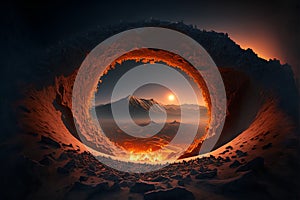 Volcanic crater in the form of a hole. 3D rendering