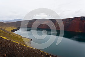 Volcanic crater with water near Landmannalaugar area, Iceland