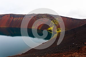 Volcanic crater with water near Landmannalaugar area, Iceland