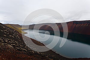 Volcanic crater with water near Landmannalaugar area, Iceland