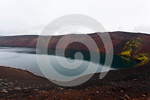 Volcanic crater with water near Landmannalaugar area, Iceland