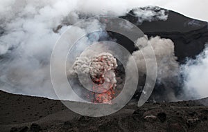 Volcanic erruption - Mount Yasur - Tanna Island Vanuatu. This volcano on the small tropical island is one of the most accesible i