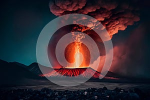 Volcanic eruption, An active volcano ejecting lava into the air.Generative AI photo