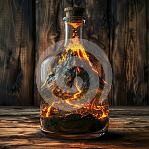 Volcanic Eruption in a Closed Glass Bottle, an Erupting Volcano with Lava Flows