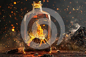 Volcanic Eruption in a Closed Glass Bottle, an Erupting Volcano with Lava Flows