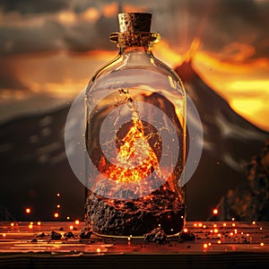 Volcanic Eruption in a Closed Glass Bottle, an Erupting Volcano with Lava Flows