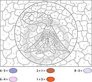 Volcanic eruption. Color by number educational game for kids