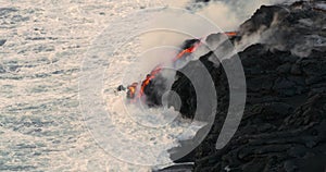 Volcanic Eruption Lava flowing into the water Hawaii