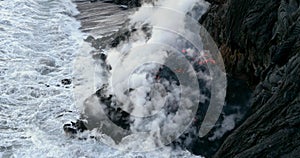 Volcanic Eruption Lava flowing into the water Hawaii