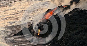 Volcanic Eruption Lava flowing into the water Hawaii