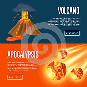Volcanic eruption and meteorite apocalypse banners