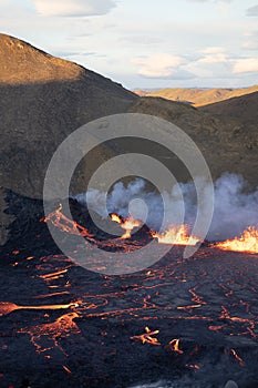 A volcanic eruption in Mt Fagradalsfjall in 2022, Southwest Iceland. This was the second eruption in the volcano within a year.