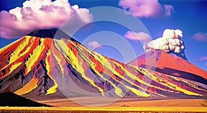 Volcanic eruption natural disater landscape digital painting illustation. Ai generated for kids books