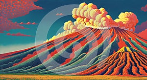 Volcanic eruption natural disater landscape digital painting illustation. Ai generated for kids books