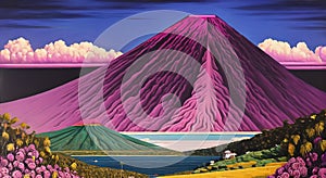 Volcanic eruption natural disater landscape digital painting illustation. Ai generated for kids books