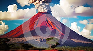 Volcanic eruption smoke landscape digital painting illustation. Ai generated for kids books