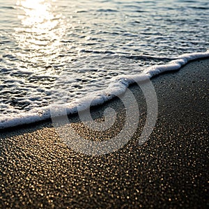 Volcanic Glass Beach: Waves Crashing Over Black Sand Made of Gemlike Particles photo