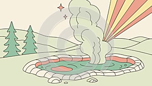 Volcanic Hot Spring, Geothermal Nature Landscape, vector design Generative AI