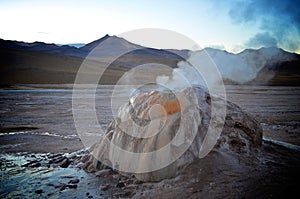 Volcanic hotsprings and geysers at the `El Tatio Geysers`. Atacama desert, Calama, Chile