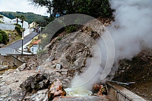 Volcanic hotsprings Of The Lake Furnas in Sao Miguel, Azores.