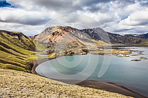 The volcanic lake with cold water