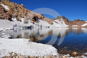 The volcanic lake on top of mount Sabalan , Iran