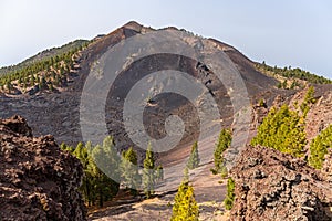 Volcanic landscape along Ruta de los Volcanes, beautiful hiking path over the volcanoes, La Palma, Canary Islands photo